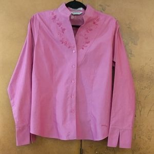 Orvis Pink Nehru Collar Cotton Button Down Shirt